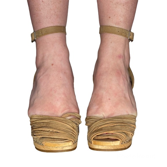 Swedish Hasbeens Toffel Women Strappy Ankle-Strap Sandal Tan Learher Sz 39 /US 8 - Picture 5 of 8